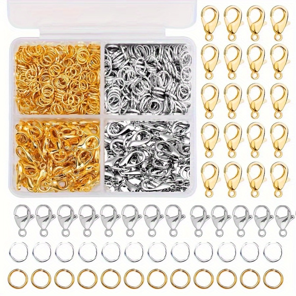Lobster Clasp Silver - 350/500 Stück Kombinationsset aus Sprengringen und