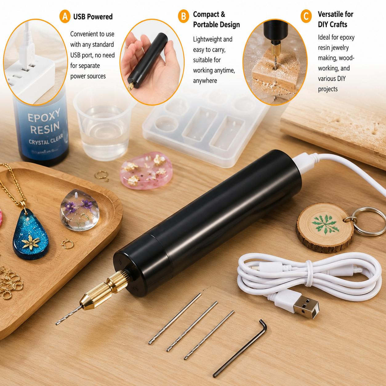 Jewelry Making Dc - Mini-Elektrobohrer USB-betrieben, kabelloses Gravierwerkzeug für Epoxidharz,